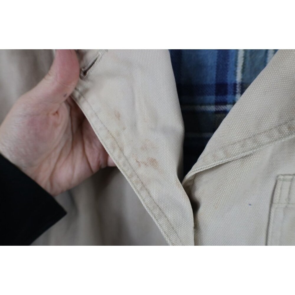 Vtg 90s Streetwear Womens XL Distressed Flannel Lined Chore Barn Jacket Beige - Picture 12 of 15